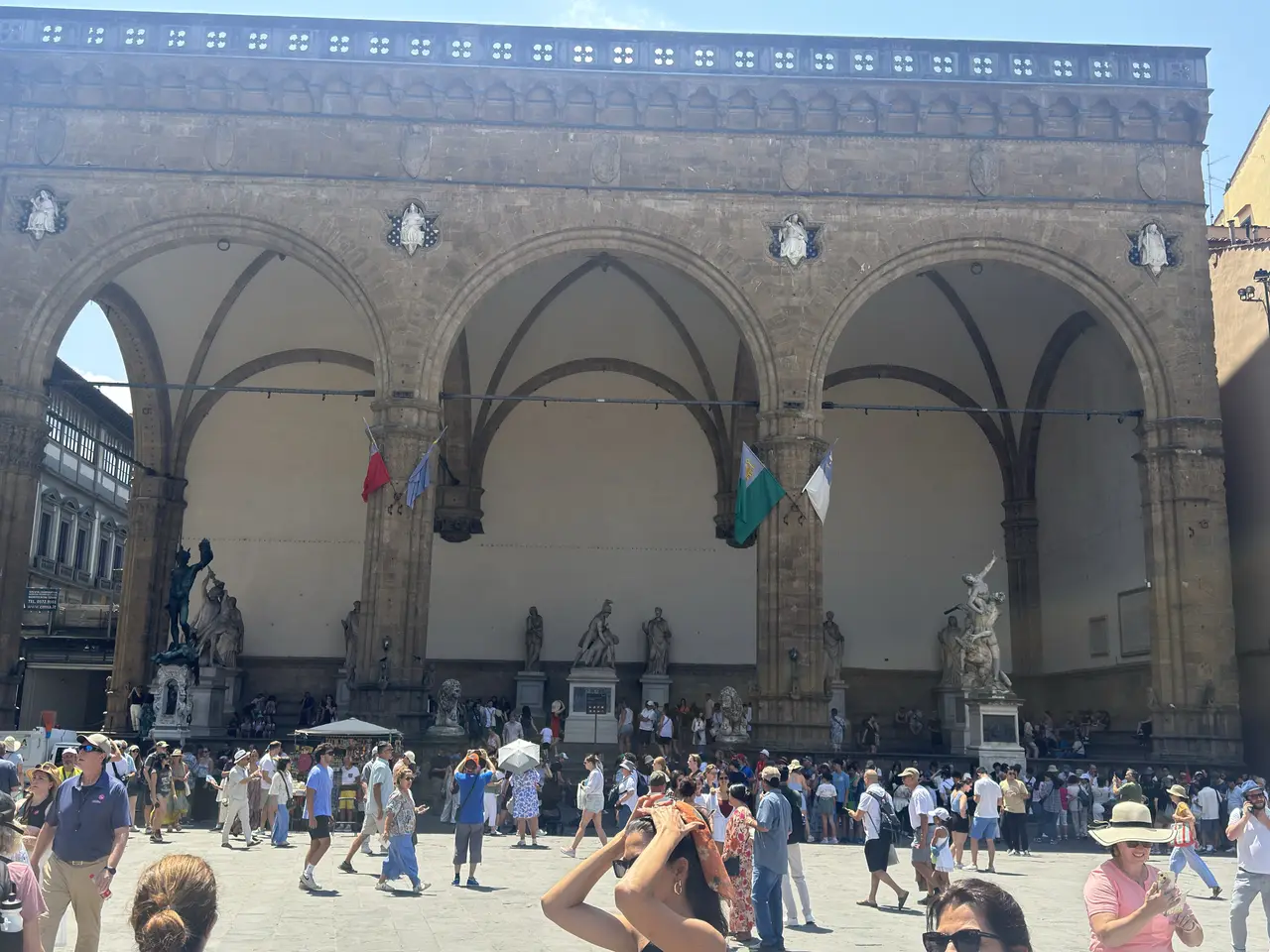 A wide view recorded near Piazza della Signoria on June 25, 2025.