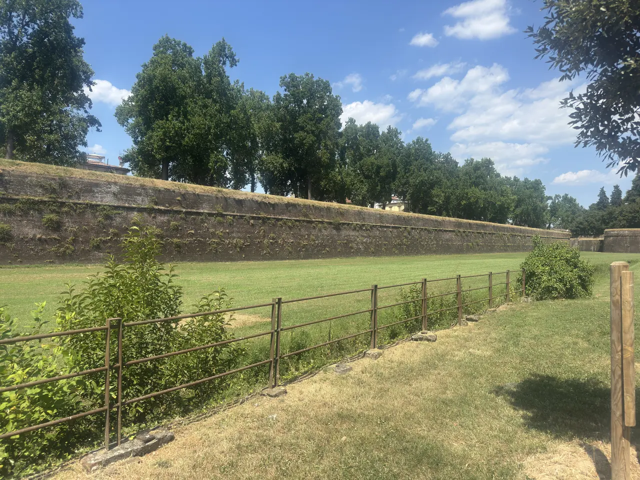A wide view recorded near Lucca’s Renaissance walls on June 29, 2025.