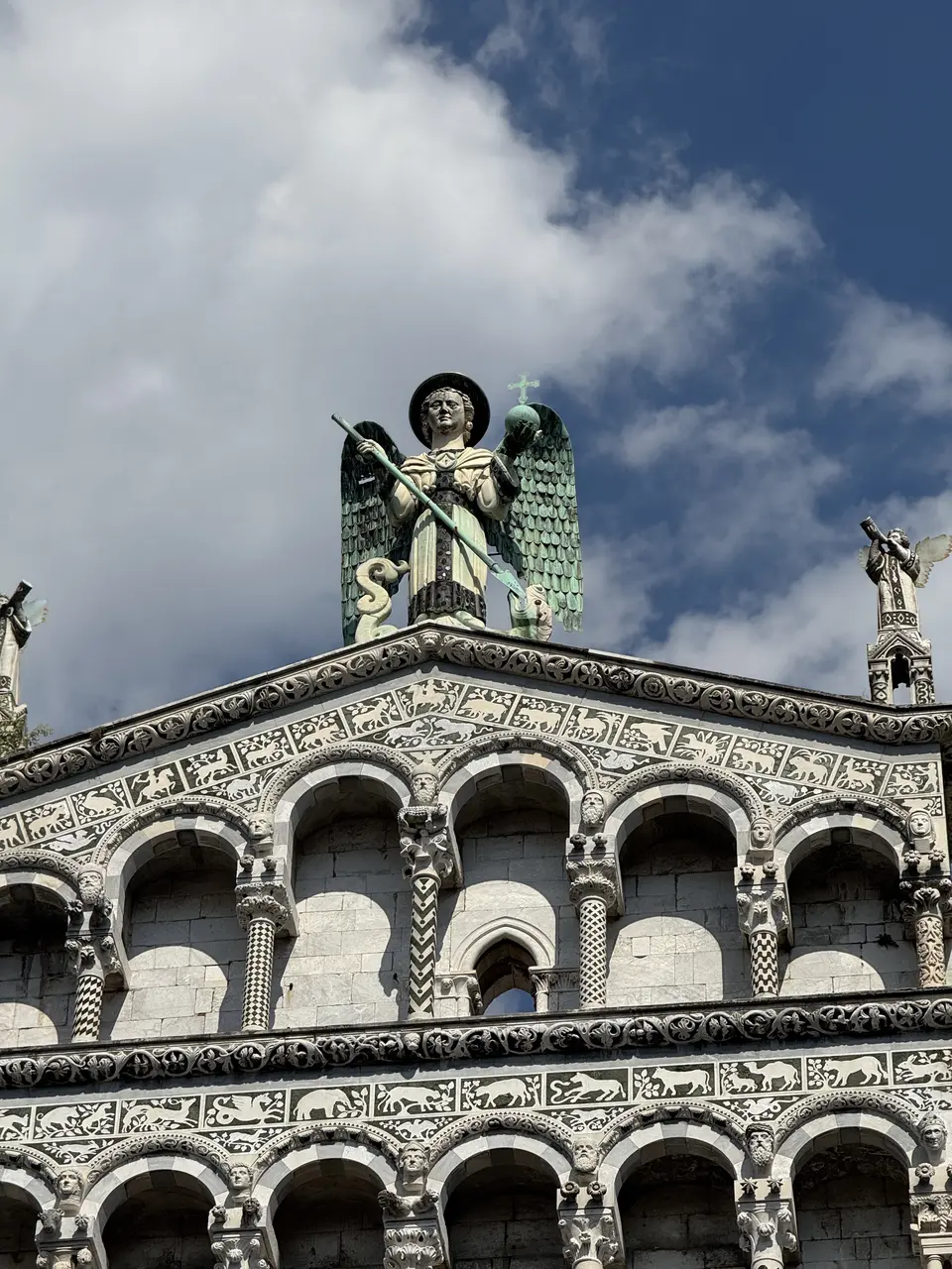 A vertical detail recorded near San Michele in Foro on June 29, 2025.