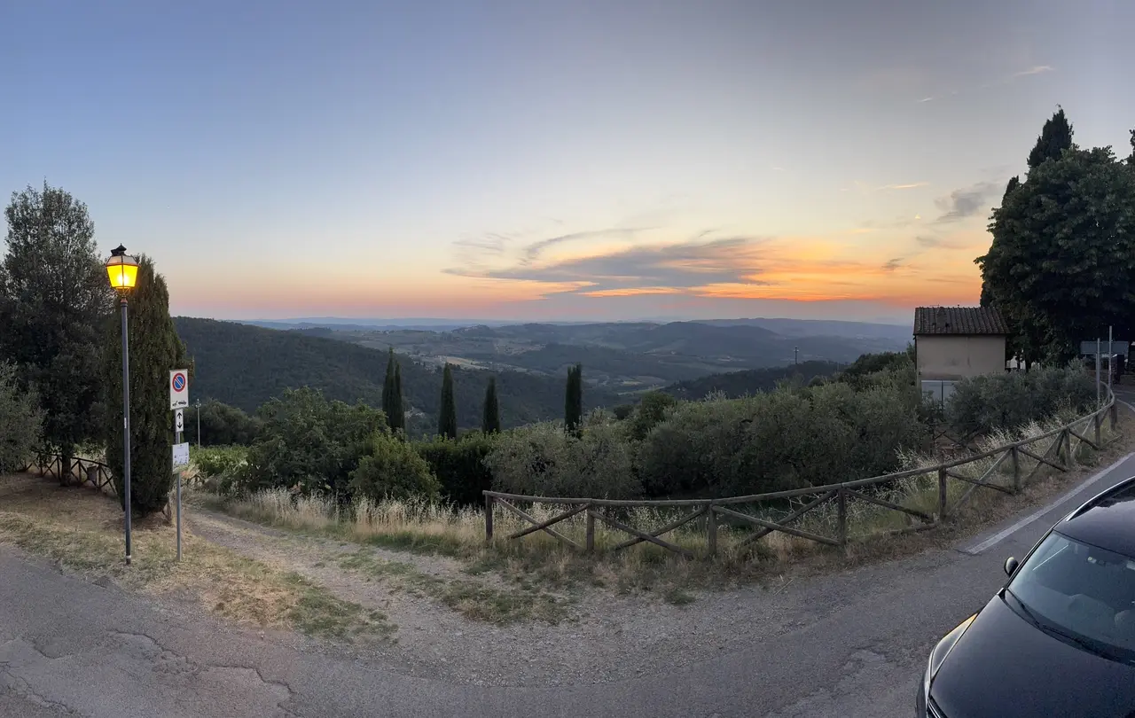 A wide view recorded near Lamole and the Chianti hills on June 30, 2025.