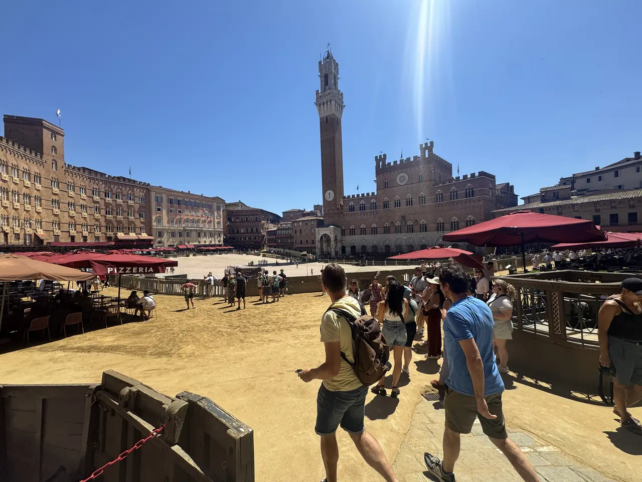 A wide view recorded near Piazza del Campo on July 1, 2025.