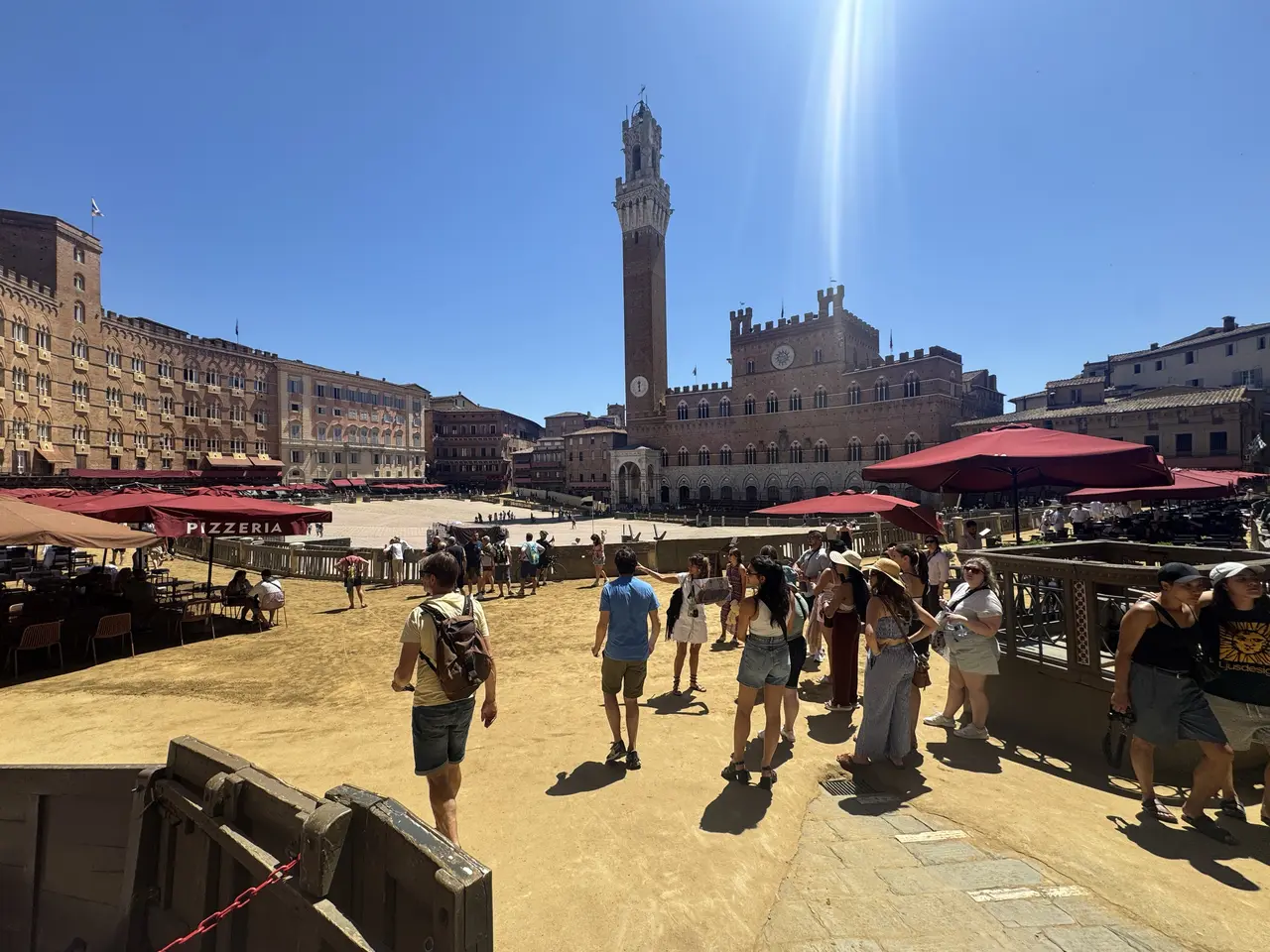 A wide view recorded near Piazza del Campo on July 1, 2025.
