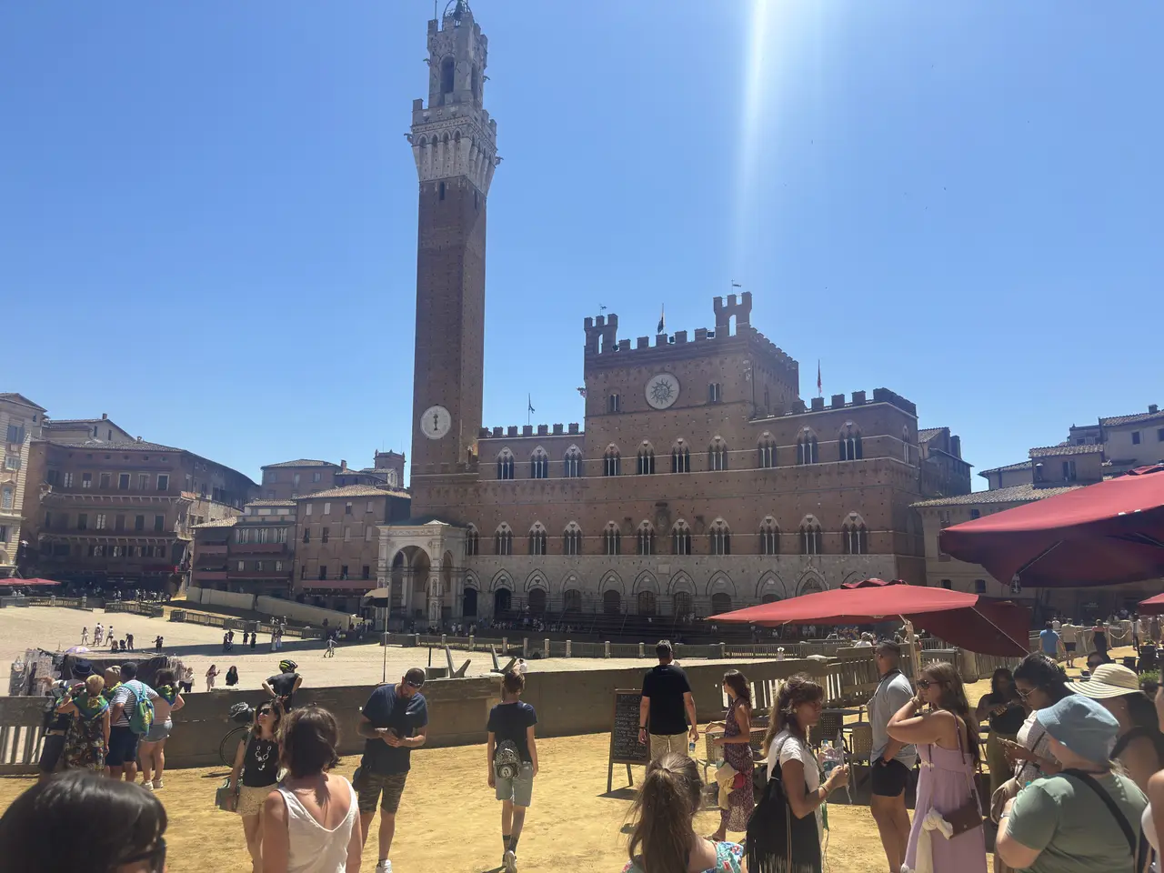 A wide view recorded near Piazza del Campo on July 1, 2025.