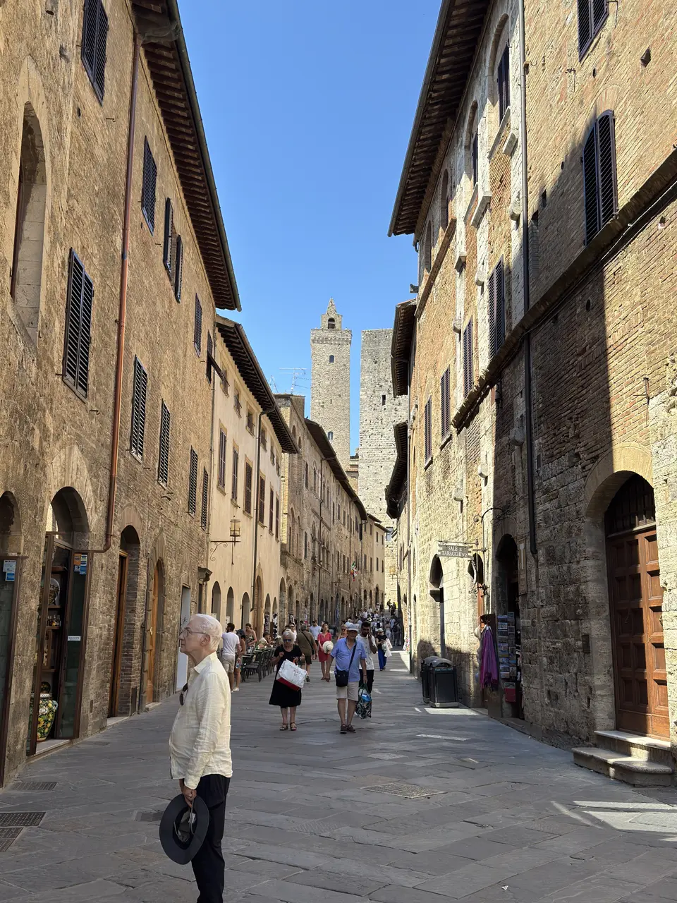 A vertical detail recorded near San Gimignano’s towers on July 1, 2025.