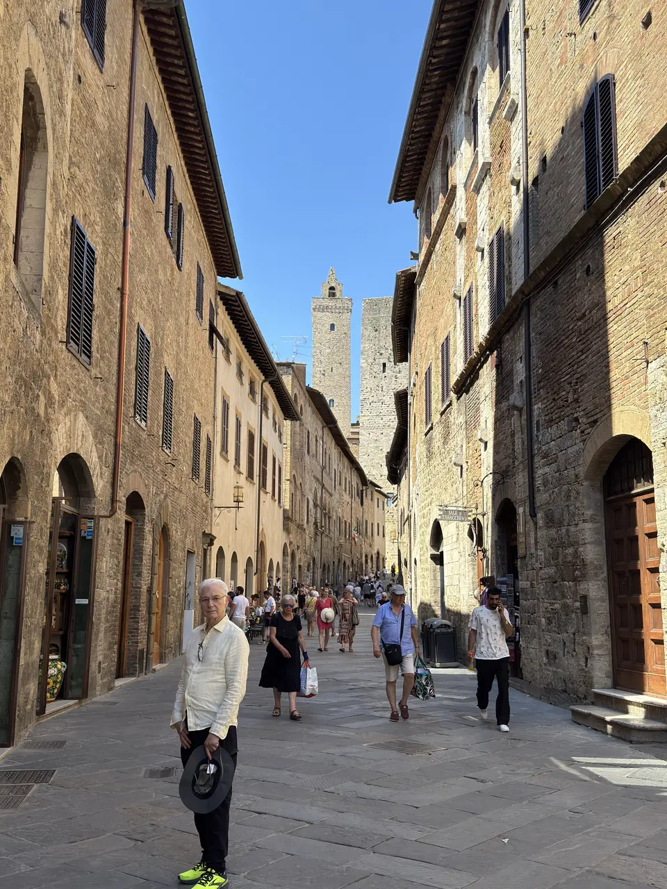A vertical detail recorded near San Gimignano’s towers on July 1, 2025.